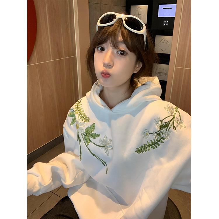 

Embroidery retro heavy industry machine embroidery hooded sweater women s casual lazy wind fleece thickened men s hoodie autumn and winter coat XXXL