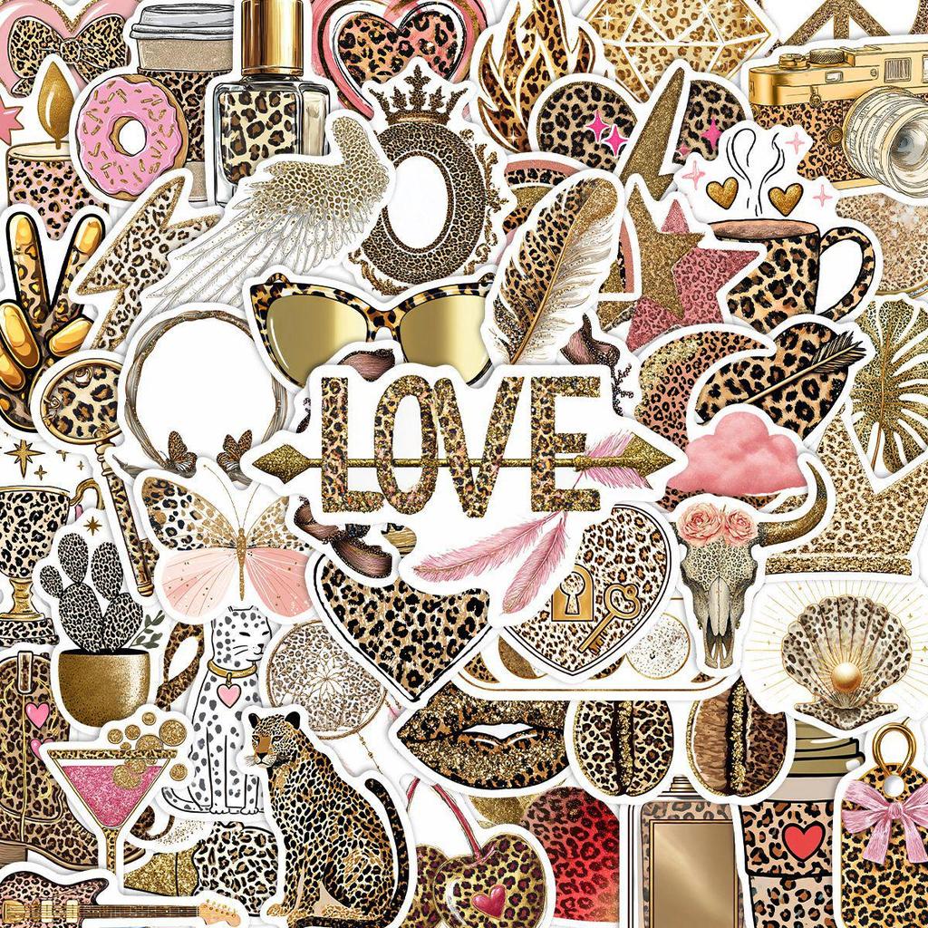 55pcs Retro Leopard Print Cartoon Graffiti Stickers - Waterproof Decals for Suitcases, Guitars, Skateboards
