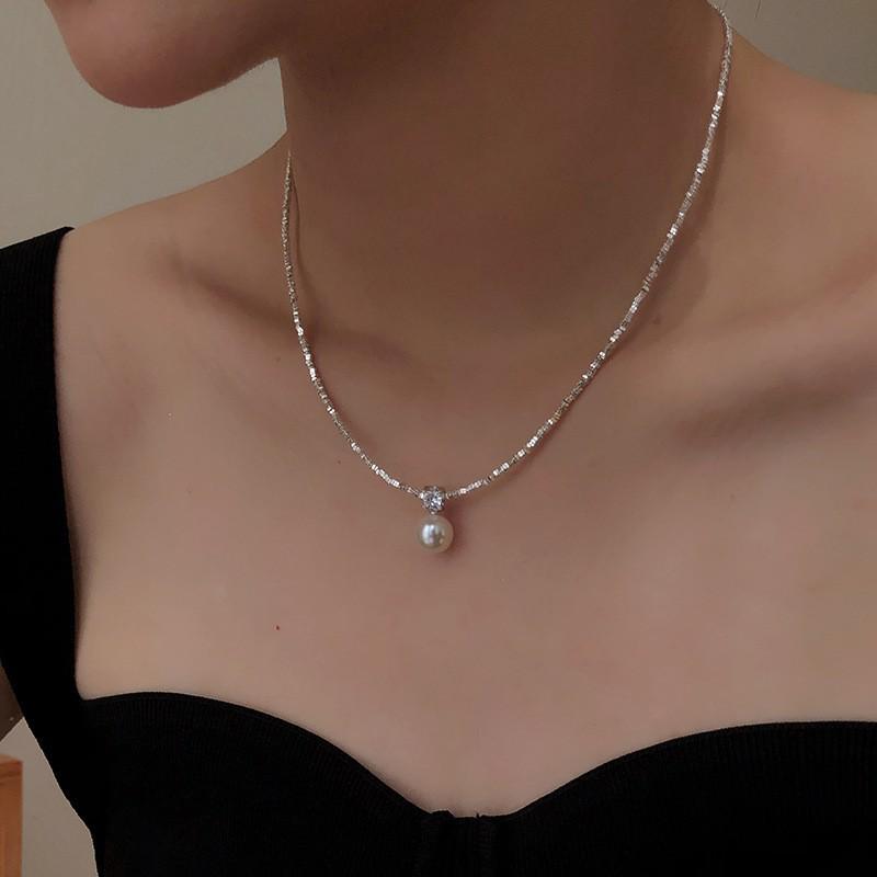 

Women s S925 Sterling Silver Pearl Pendant Clavicle Chain Choker Necklace 925 Silver