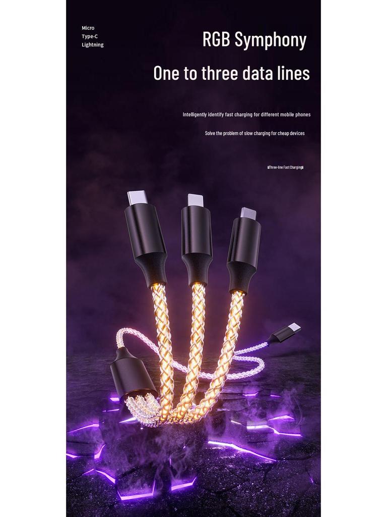 Colorful RGB Gradient Fast Charging 3-in-1 Data Cable with Running Light - Perfect Gift
