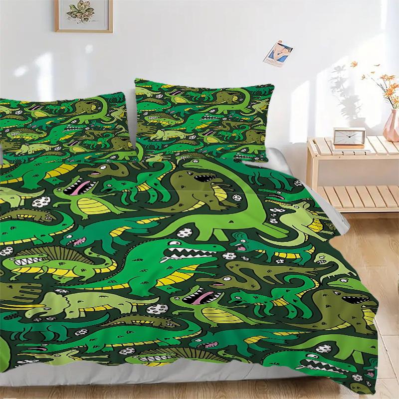3pcs Dino Pattern Bedding Set, Includes Without Pillow Inserts, Soft Comfortable Bedding Set,All-Season Use A0924069