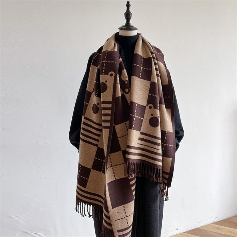 Imitation Cashmere Plaid Bear Scarf Women's Winter Warm Versatile Thickened Scarf New Shawl