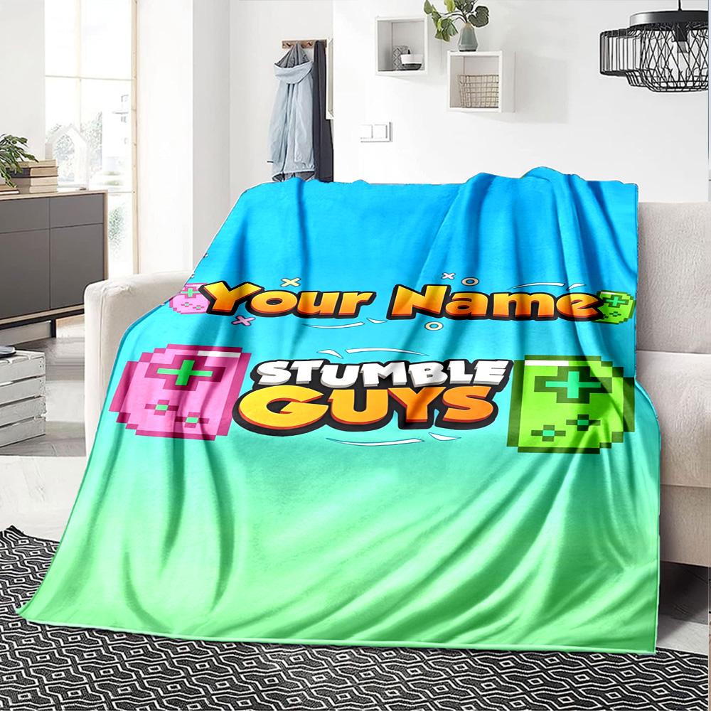 Stumble Guys Customize Your Name Blanket Gift Customizable Blanket Soft & Cozy Great for Couch Bed Seaside Living Room Ideal for All Seasons