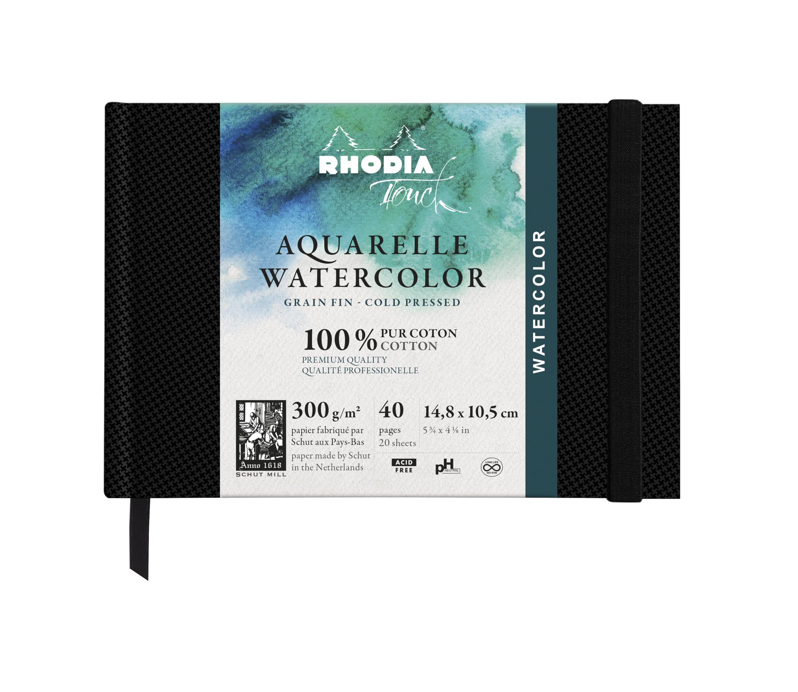 

Rhodia Touch Sketchbook, Watercolor Drawing Paper, A6 Landscape (Medium Grain, Plain, 300g Paper, 20 Sheets) RHODIA Touch cf116136