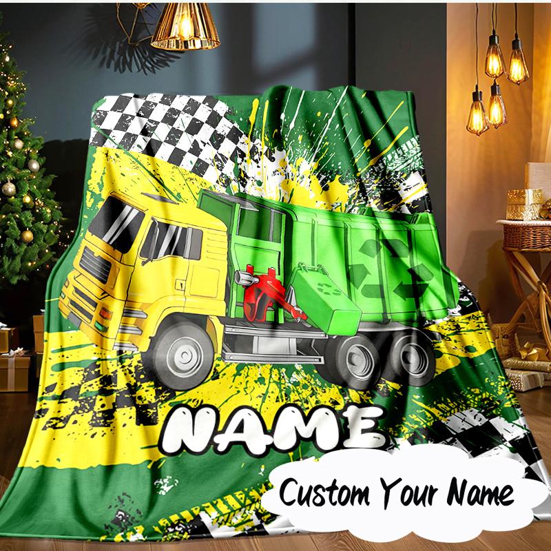 Custom Name Cartoon Excavator Blanket Ideal Bedding Blanket Perfect for Travel, Camping, Living Rooms, Offices, Sofas, Fan Christmas gift