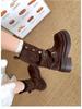 Women's Khaki Ankle Boots with Thick Sole, Chunky Heel, Elastic Slimming Fit, and Two-Way Wear for Spring