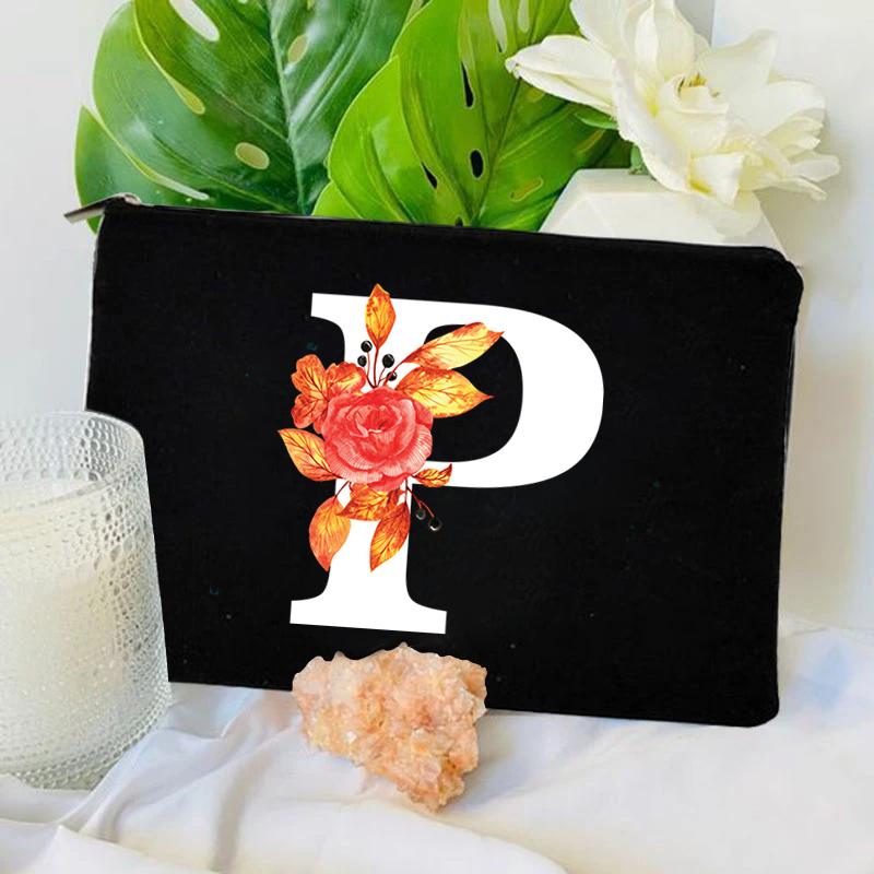 26 Floral Alphabet A-Z Makeup Bag Purse Party Lipstick Cosmetic Bags Fashion Letters Women's Outdoor Travel Toiletry Pouchs