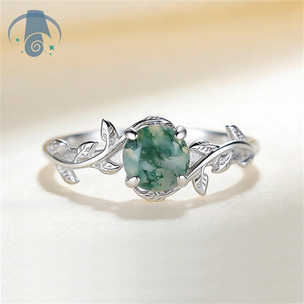 Creative Sweet Minimalist Ring Green Moss Stone Moss Agate Woman Daily Commute High Quality Delicate Unique Elegant Super Jewelr