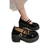 Small leather shoes summer and autumn new college style round head thick heel retro one-word buckle Mary Jane single shoes women
