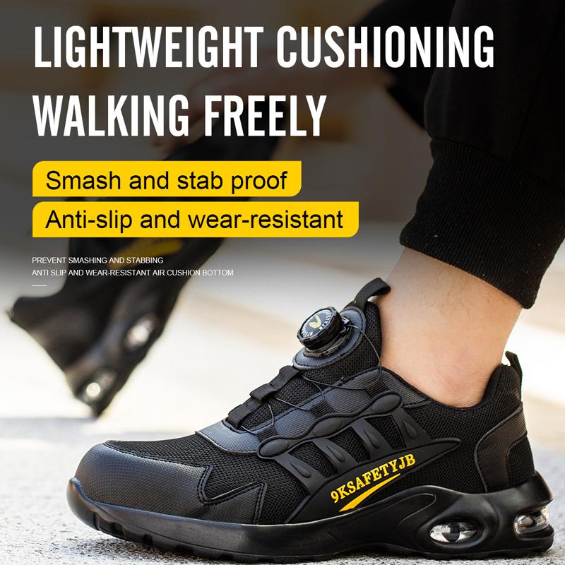 Fashion Safety Shoes Men Anti-smash Anti Puncture Work Sneakers Steel Toe Shoes Rotating Button Protective Shoes Wear Resistant