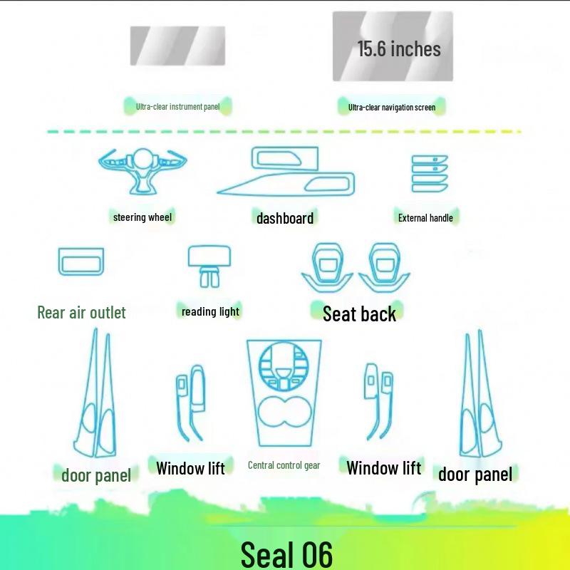 BYD Seal 06-DMI Interior Protection Film for Center Console, Dashboard, Navigation Screen, and Gear Shift