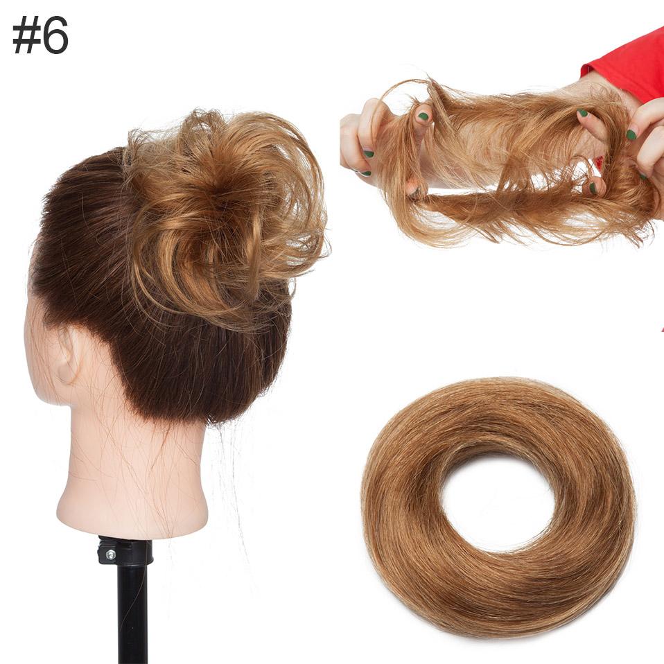 100% cabello humano moño Scrunchies Updos donut moño extensiones de cabello envolver cola de caballo