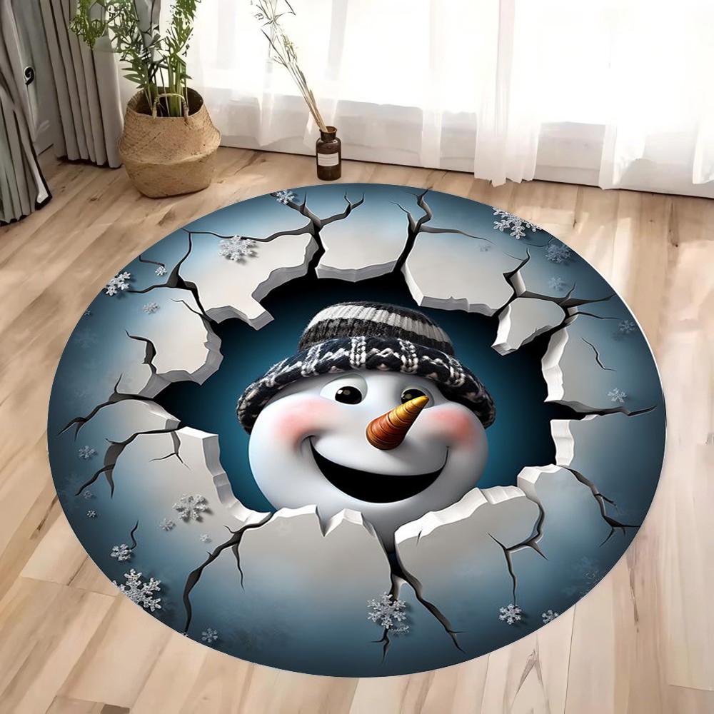 3D Winter Snowman Christmas Carpet Christmas Living Room Decoration Christmas Tree Elk Snowman Round Rugs