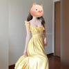 Summer Small Yellow Flower French Square Neck Fungus Edge Waist Skinny Long Skirt Vacation Dating Dress Women