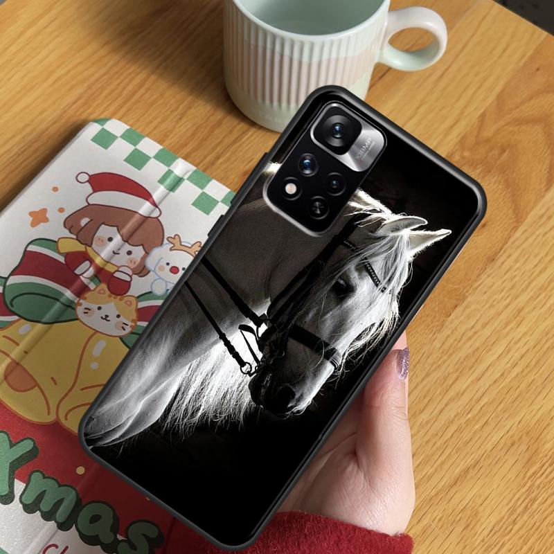 Black White Horse Case For Xiaomi Redmi Note 13 Pro 14 12 11 10 15 Pro Plus Redmi 15 C 13 10C 12C 13C 14C Cover