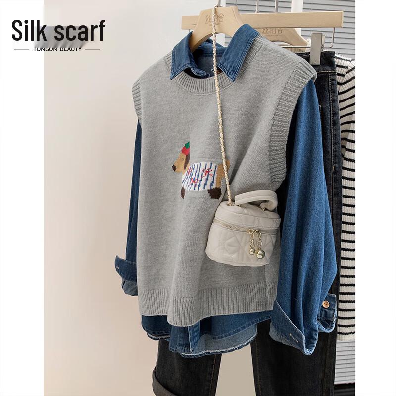 

Женский вязаный жилет свободного кроя с мультяшным рисунком One Size