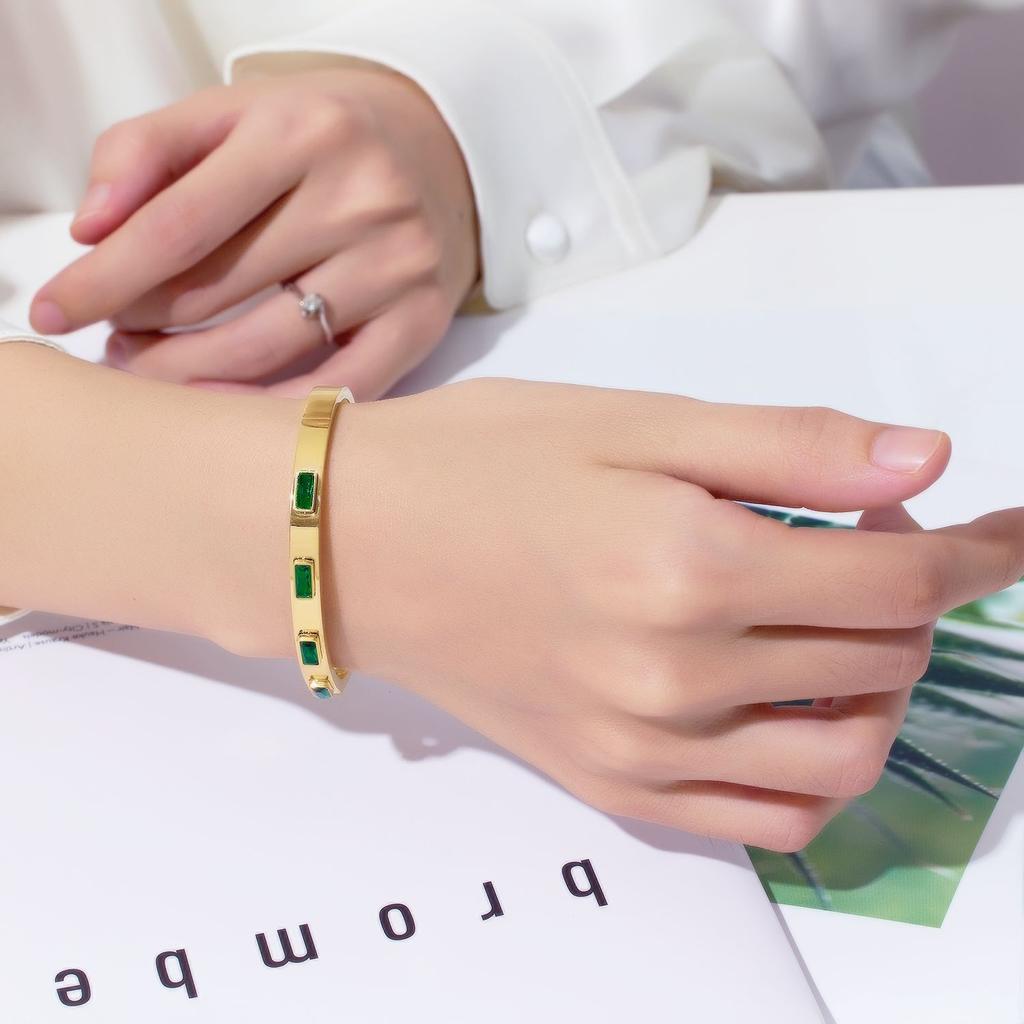 Fashionable Bracelet Women's Inlaid Square Green White Pink Zircon Bracelet