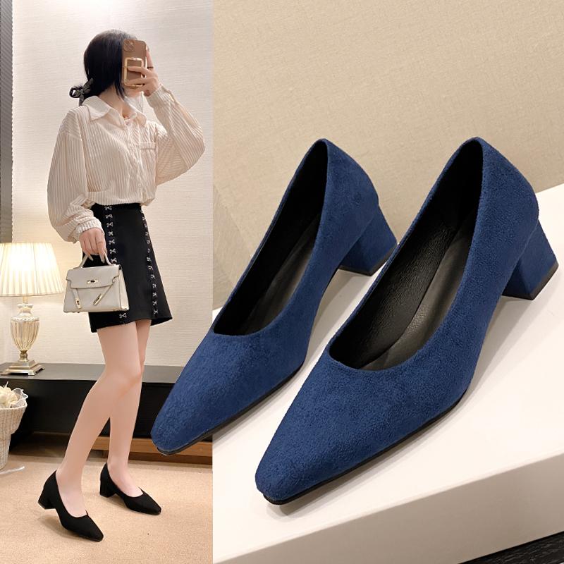 Fashion 2025Aphixta Shoes Square Heel Women Pointed Toe Pumps Fashion  High Heels Flock Leather Black Party Shoes Plus Big size