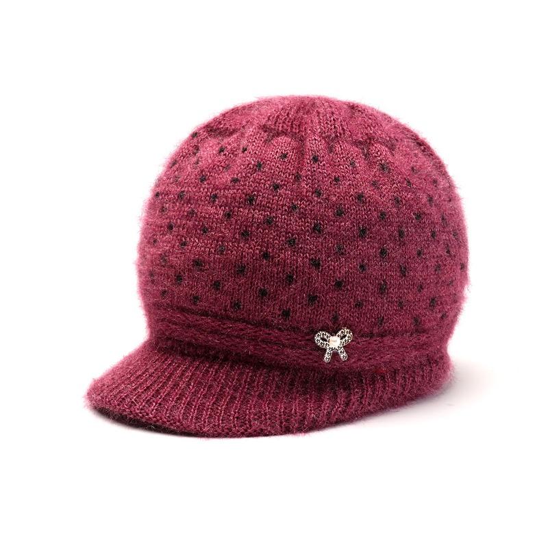 Hat Women's Autumn and Winter New Big Brim Wool Hat Old Lady Fleece Warm Ear Protector Knitted Hat