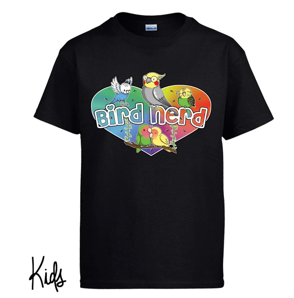 Bird Nerd kids boys T-Shirt Cockatiel Budgie Lovebird Cute Parrot Lovers Kids Ladies Mens 100