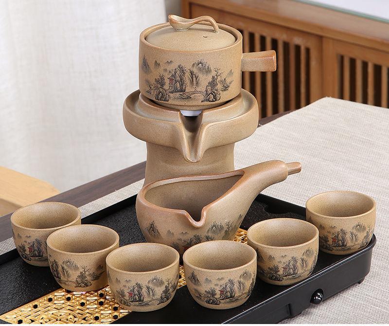 8-teiliges Set Halbautomatische Teesets Chinesisches Keramik-Teeset aus lila Ton Teetasse Das Kung-Fu-Teekannenset