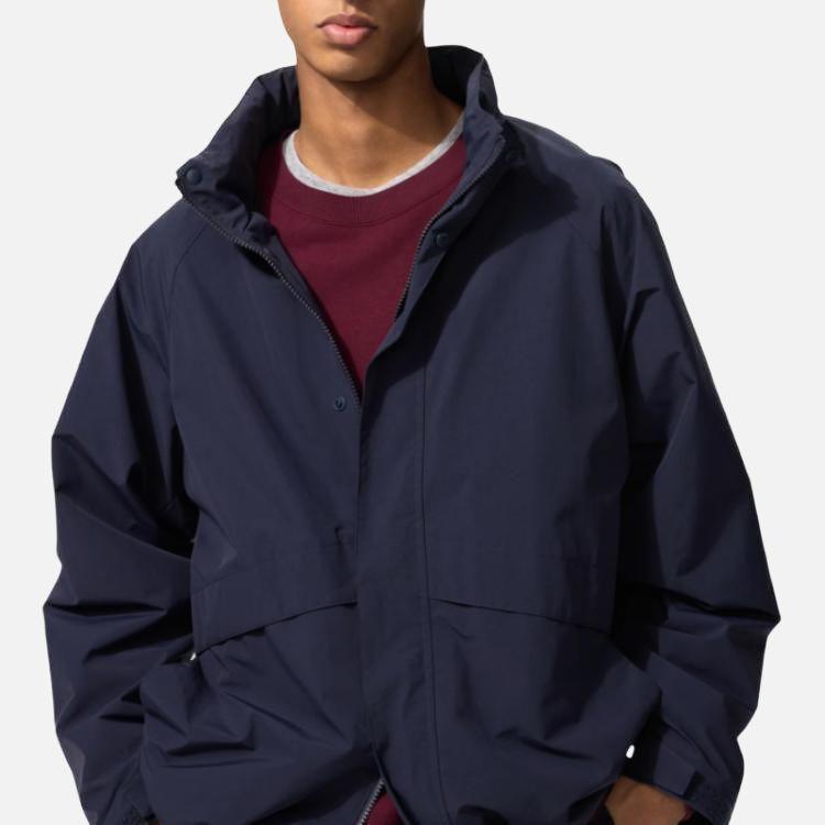 Uniqlo Solid Color Foldable Hooded Loose Long Sleeve Jacket Men Jackets Navy-Blue 464918-69