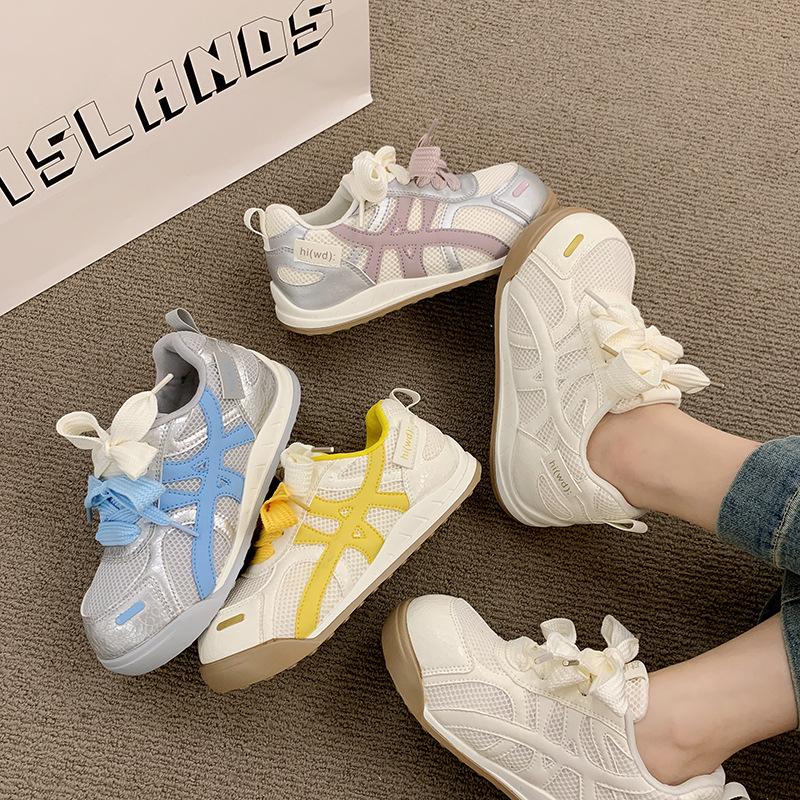 Girls mesh sneakers 2025 summer new breathable little white shoes children soft-soled casual shoes boys board shoes tide