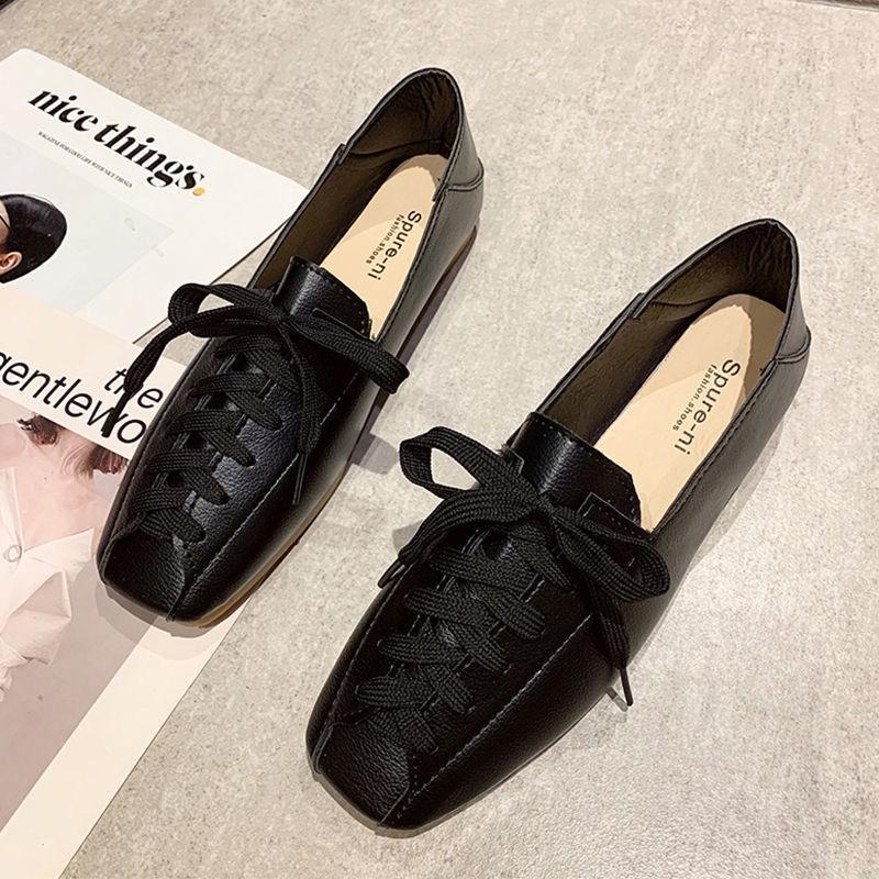 Fashion ZANPACE Casual Square Toe Platform Shoes New Spring Lace-Up PU  Loafers Women Shoes 2025 Soft Flat with Leather Shoes Female