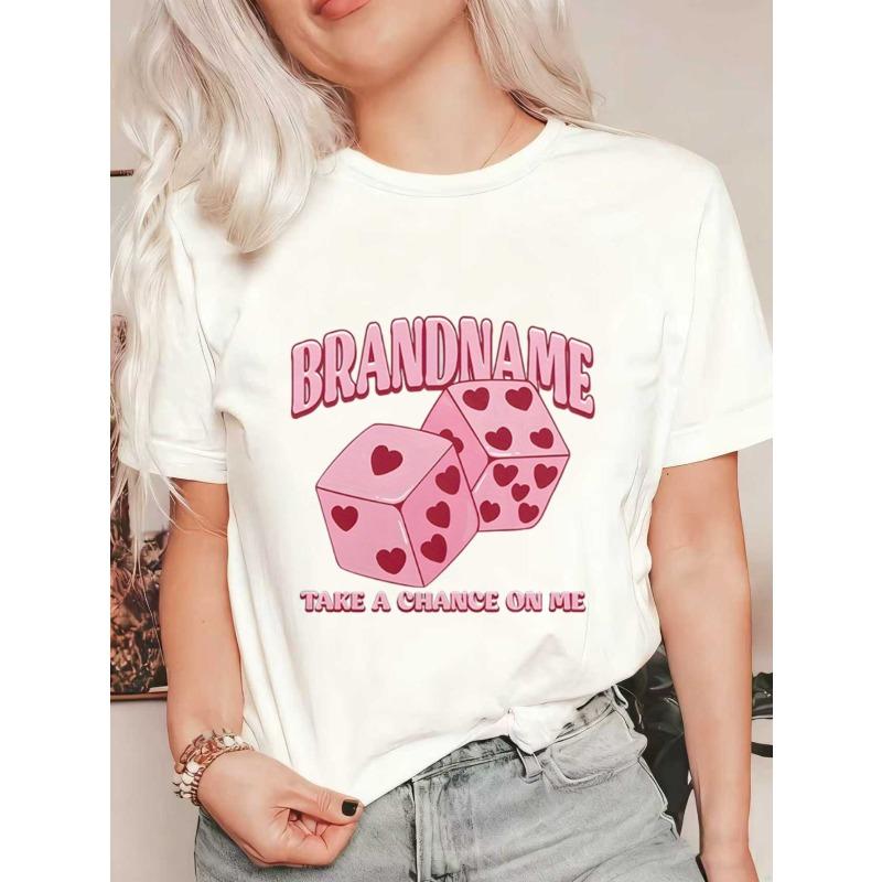

Oversize Women s Short-Sleeve T-Shirt with Pink Heart Dice, BRANDNAME Take A Chance On Me Print XXXXL белый