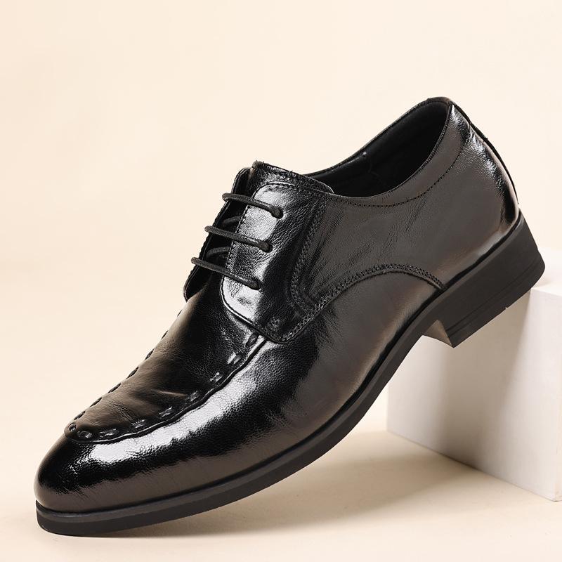 Men's business casual leather shoes leather first layer sheepskin men's shoes soft sole dress pointed shoes men's shoes