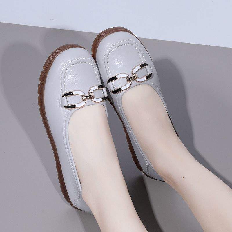 Real soft leather new pedals Doudou beef tendon soft-soled shoes non-slip middle-aged and elderly single shoes flat mother women's shoes casual