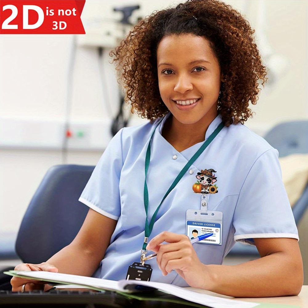 Cute Cow Badge Reel - Floral Bow Design, Scalable Clip for Nurses, Teachers, and Office Staff.