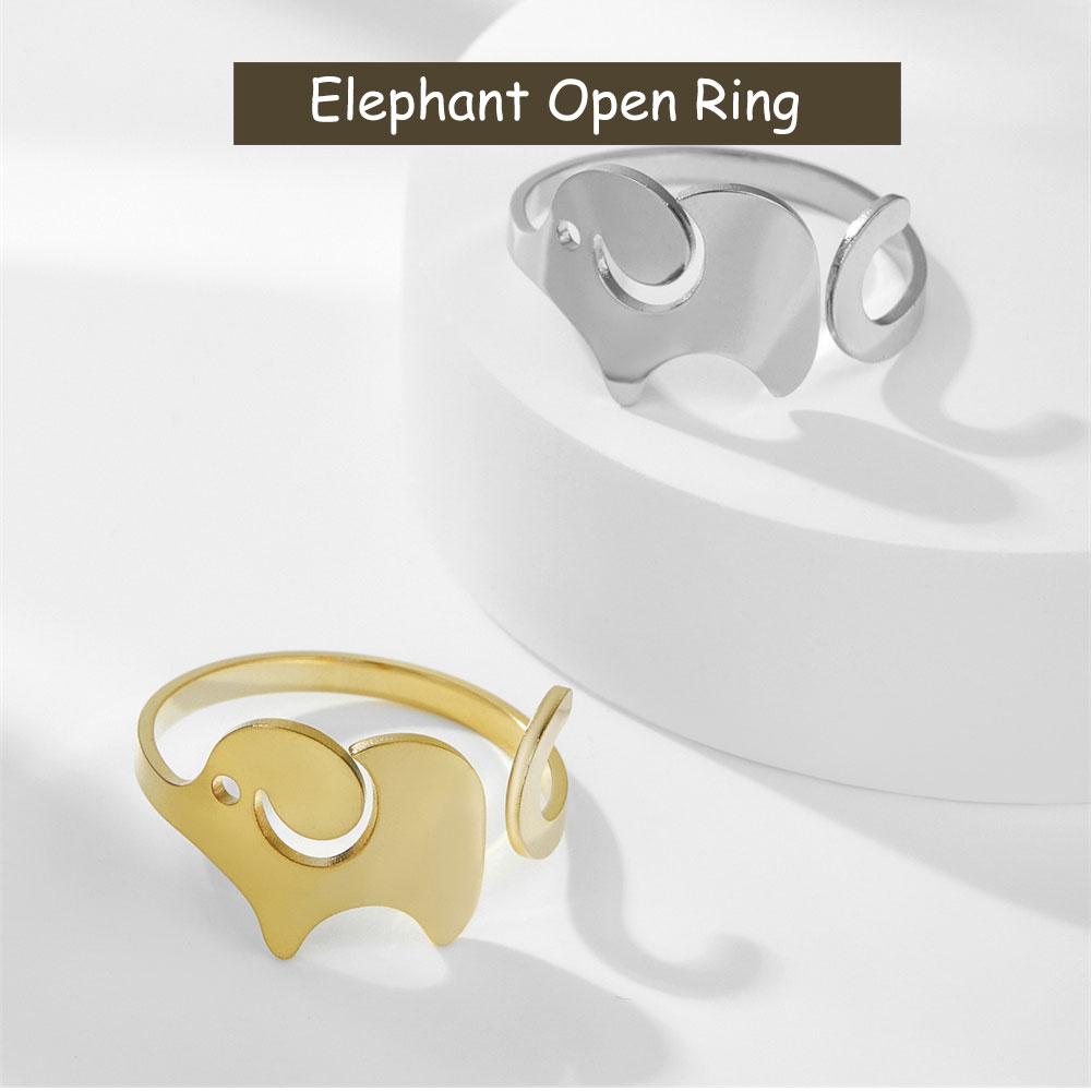 Cazador Animal Elephant Open Rings for Women Cute Finger Rings Stainless Steel Jewelry 2026 Party Birthday Wedding Friends Gift