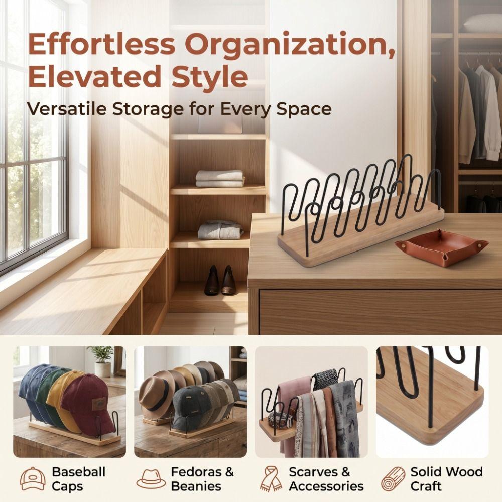 Compact Hat Organizer Space Saving Hat Display Rack Storage Tool Wooden Hat Rack Wardrobe