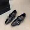 Fashion Retro Cross Belt Mary Jane Single Shoes Spring Autumn Women's Square Head Buckle Korean Low Heel Evening Leather Shoes