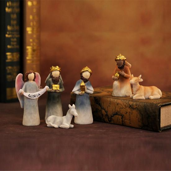 12Pcs LED Nativity Scene Set Resin Christmas Manger Angel Figurines with Star Light Holiday Tabletop Decor for Home Church