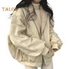 Lady Winter Coat Thick Fleece Lining Loose Hooded Long Sleeves Solid Color Double-sided Wear Zipper Closure Work Dating Travel Jacket