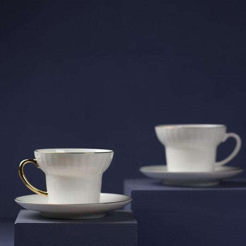 Shangqi Gold-Rimmed Ceramic Coffee Cup and Saucer Set