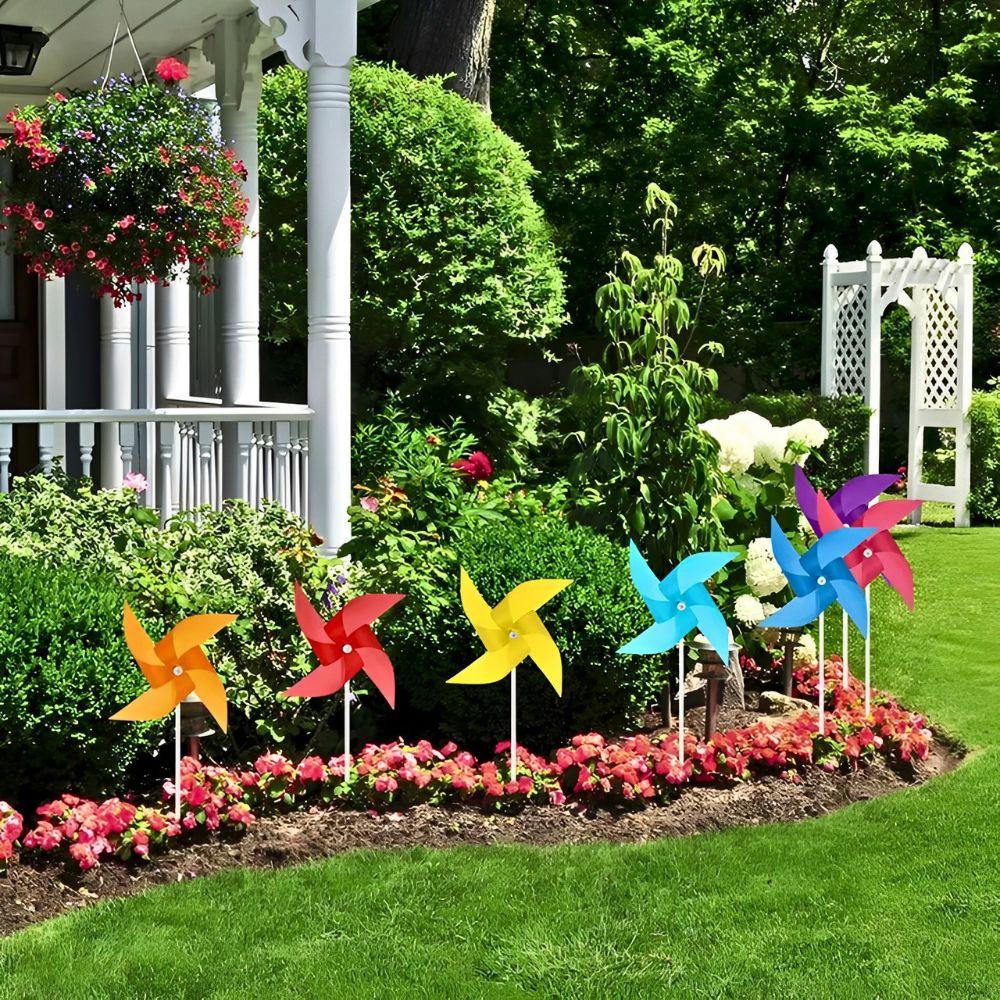 30 Pezzi Girandole di Plastica Arcobaleno, Mulini a Vento da Giardino per Decorazione Cortile Prato, Decorazioni per Feste all'Aperto, Ornamenti per Festival YMY