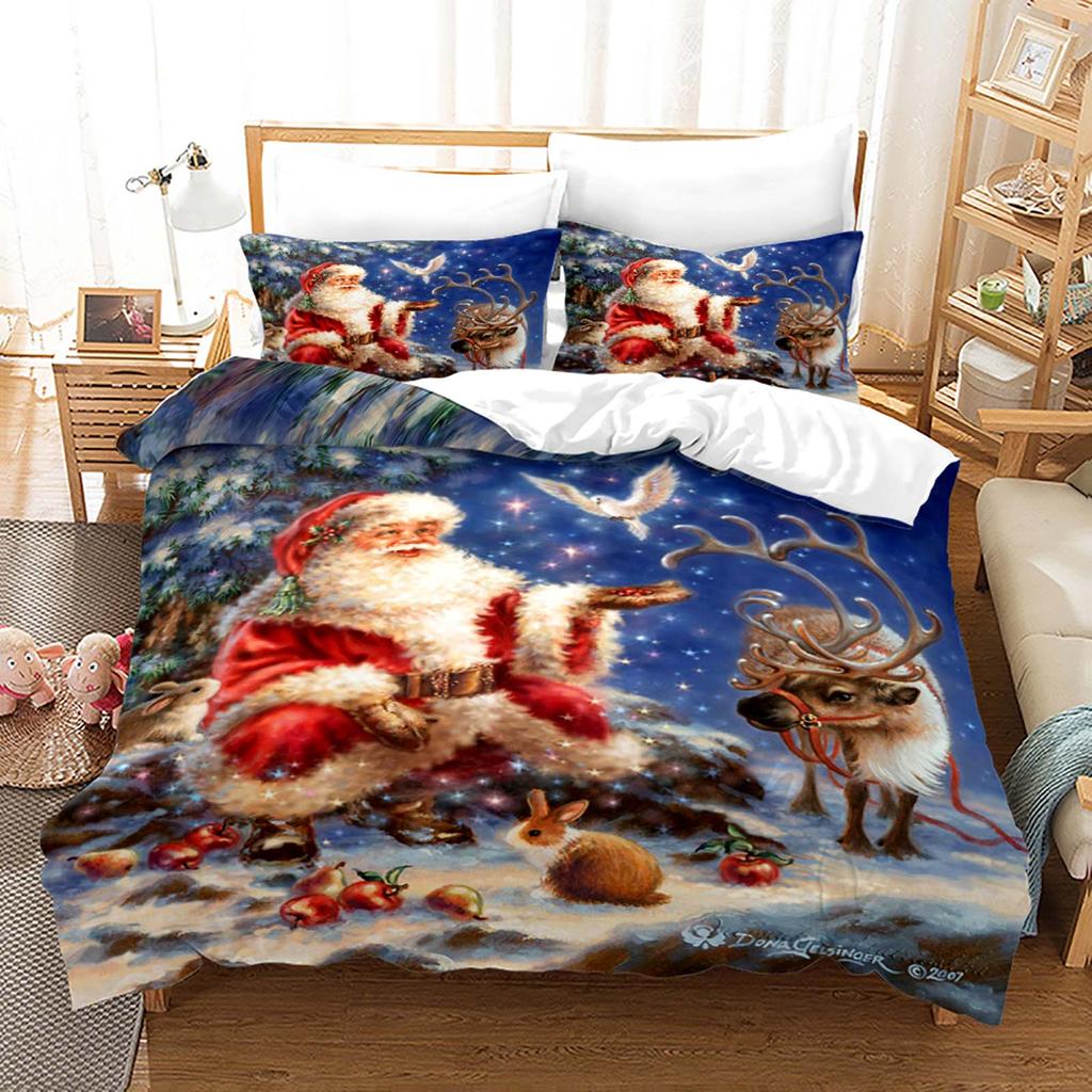 Rød juledynetrekk Julenissen Hvit skjegg Snømann Mikrofiber Tegneserie Barn Tenåringer Godt Nyttår Soveromsdekorasjoner