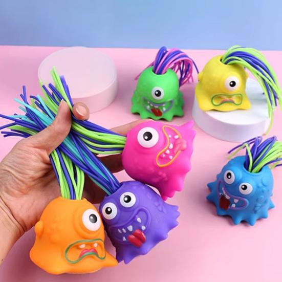 Hair Pulling Screaming Demon Toy with 6 Sound Effects Stress Anxiety Relief Colorful Hair Plucking Devil Sensory Fidget Toy Party Favors