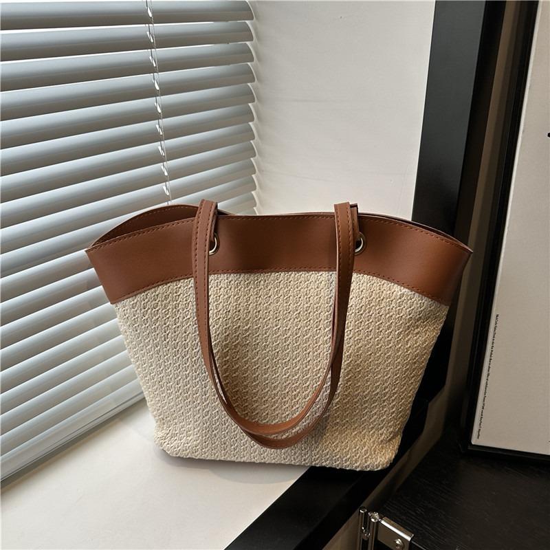 Large capacity casual woven bag women's summer straw bag seaside vacation beach bag versatile commuter shoulder bag
