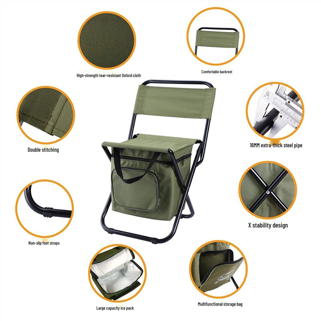 Multi-functional Camping Chair: Insulated Cooler Bag, Folding Stool with Backrest & Handle, Add Logo