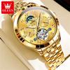 OLEVS 7018 Men's Watches Dgital Dial Skeleton Flywheel Automatic Mechanical Wristwatch Luxury Moon Phase Week Calendar Man Watch