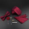 Men Tie Set Jacquard Woven Necktie Bowtie Tie Clipred For Groom Business Wedding Party