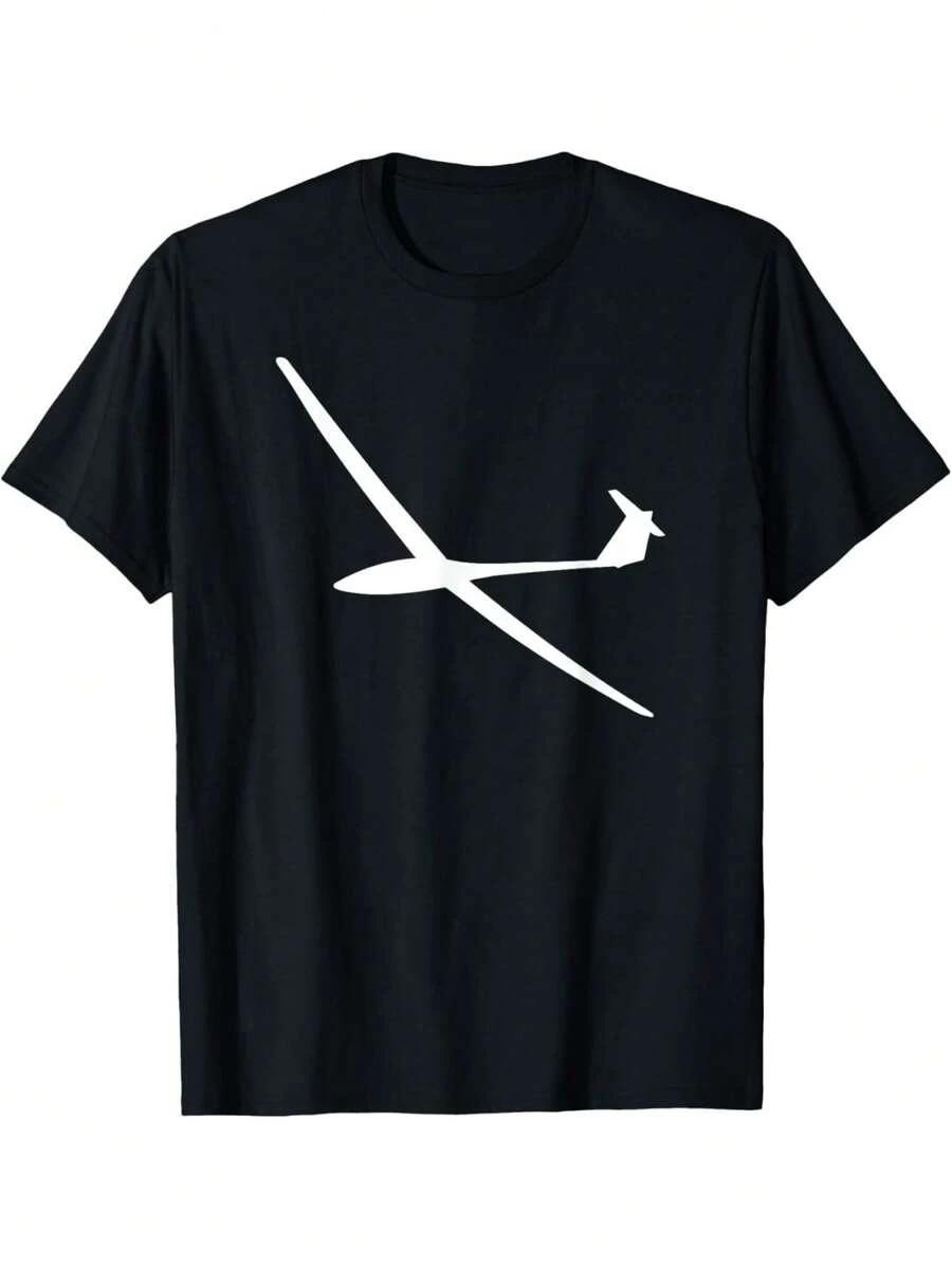 

Unisex s Casual Aviation Graphic T-Shirt - Black With White Sailplane Design XXL