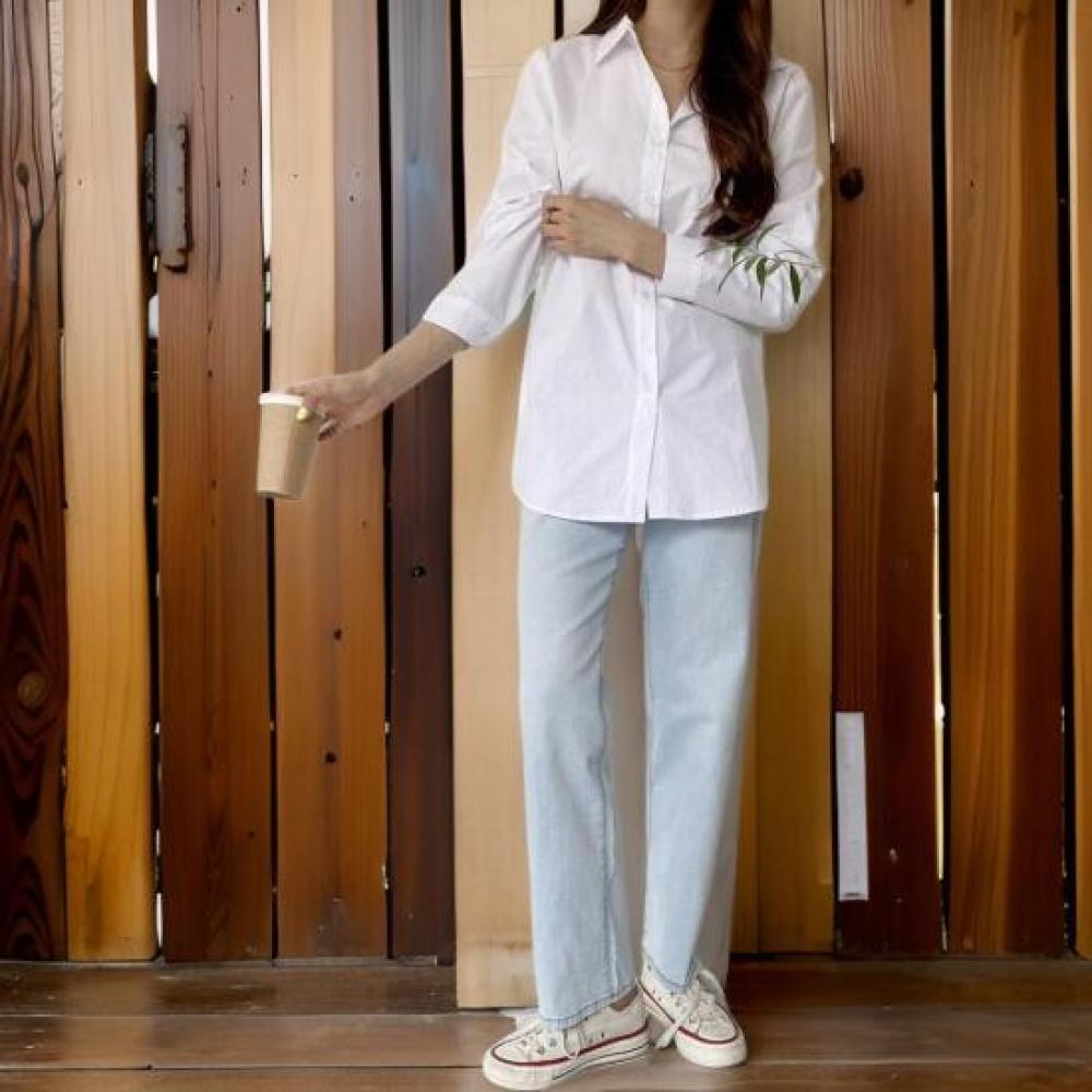 New Arrivals Open Run Women Loose Fit Roll Up Sleeve Cotton Shirt