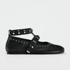 Women's Flat Shoes Retro Rivet Single Shoes Women's Spring Autumn Fashion Round Head Versatile Ballet Shoes Casual Flats Black