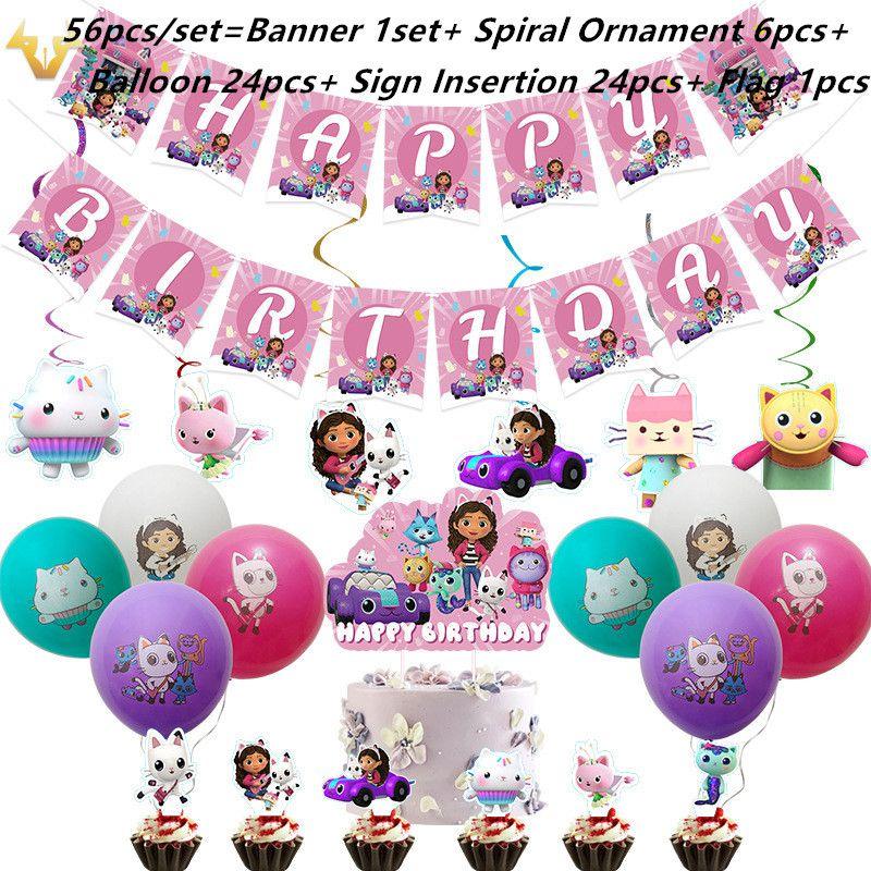 Gabbys Party Dollhouse Supply Plate Tissue Banner Tablecloth Balloon Decoration