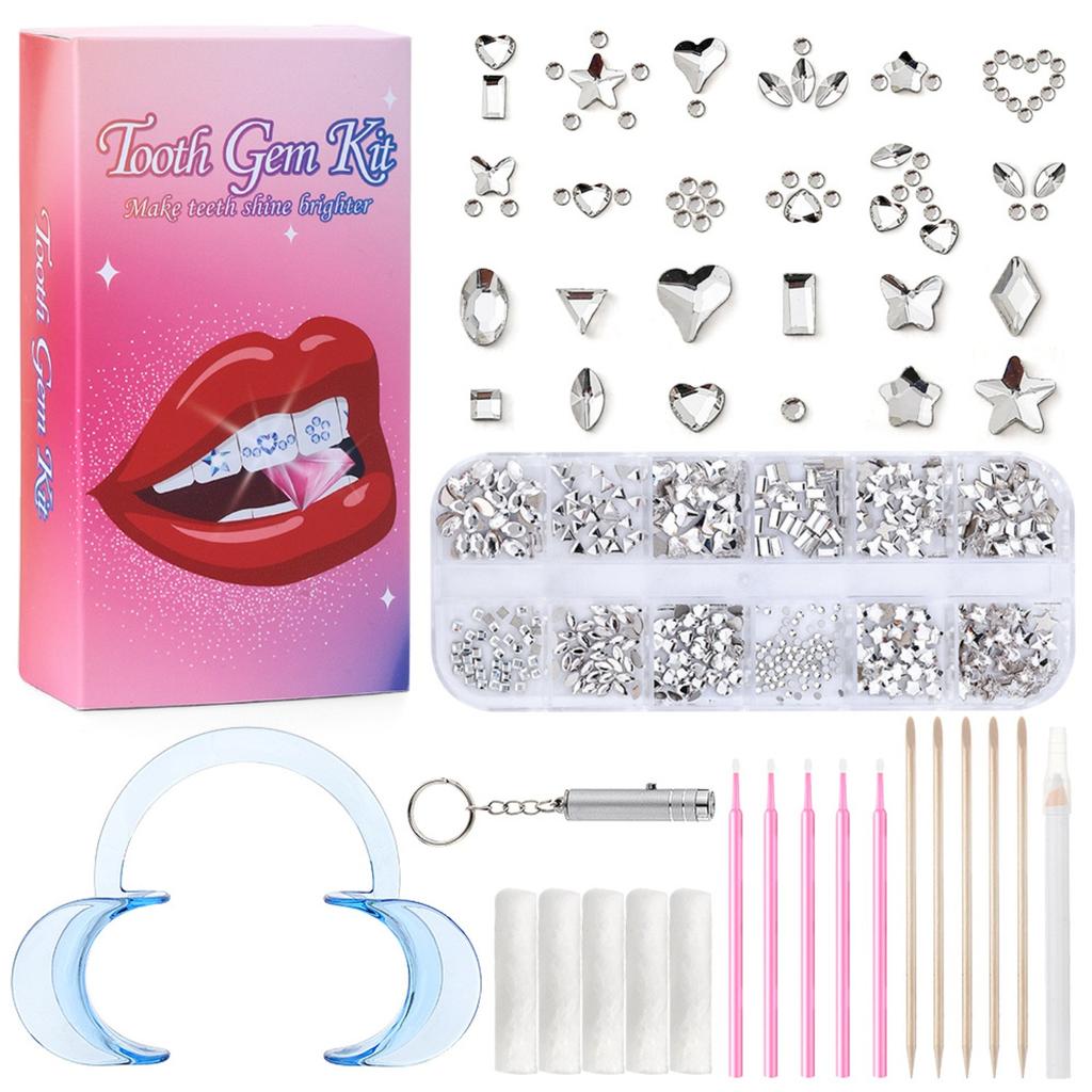 Tooth Gem Kit,Teeth Jewelry Kit with Glue and Light,Tooth Gems Kit for Teeth,Professional DIY Tooth Gem Kit,Fashionable Crystal for Teeth Sweet Smile